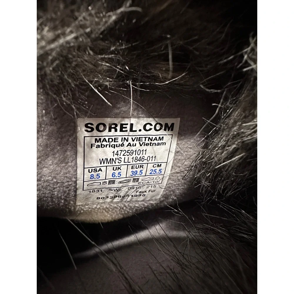 Sorel Winter Snow Boots Quilted Faux Fur Trim Lace‎ Up Black